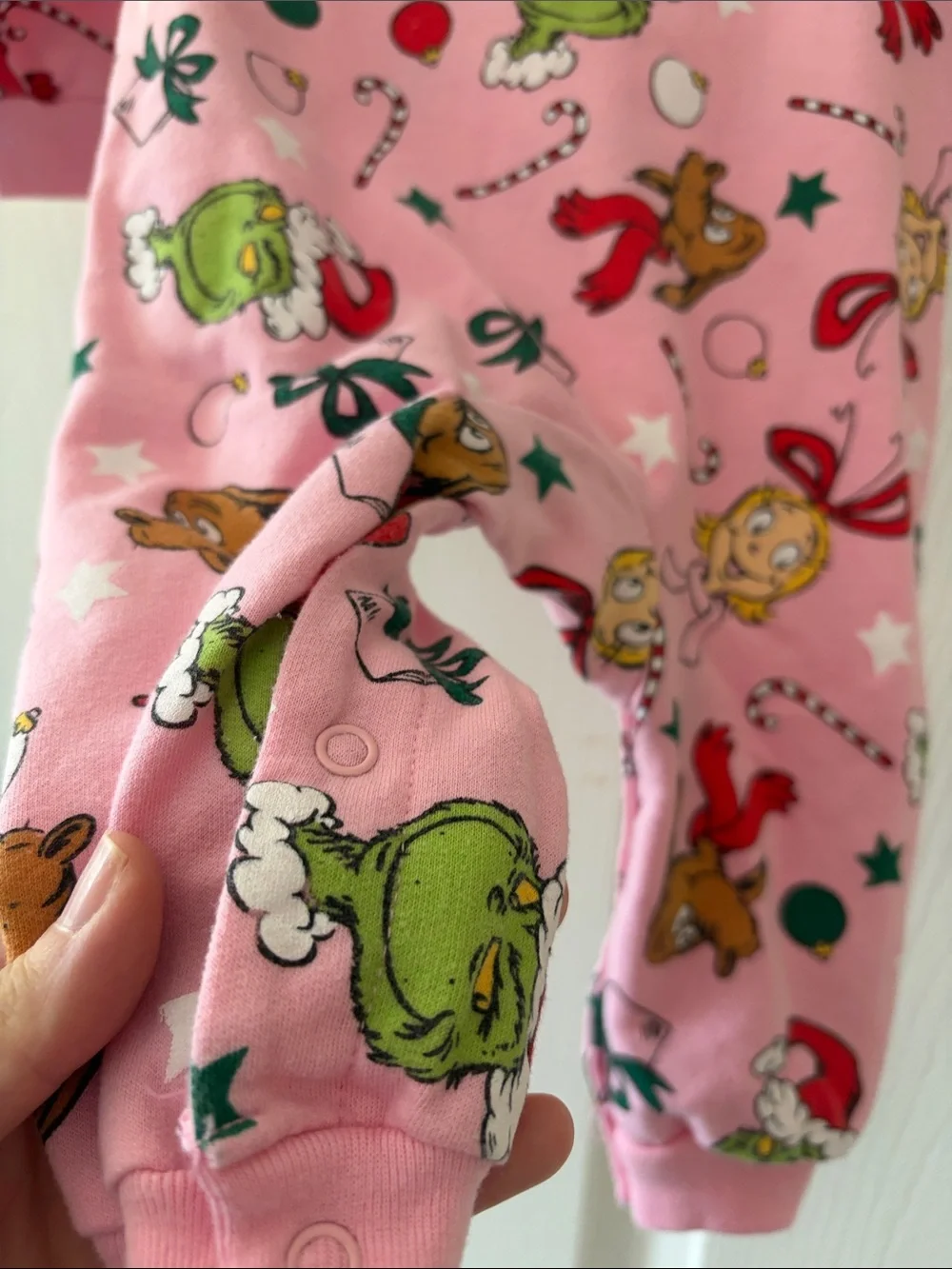 Pink Holiday Grinch Character onesie